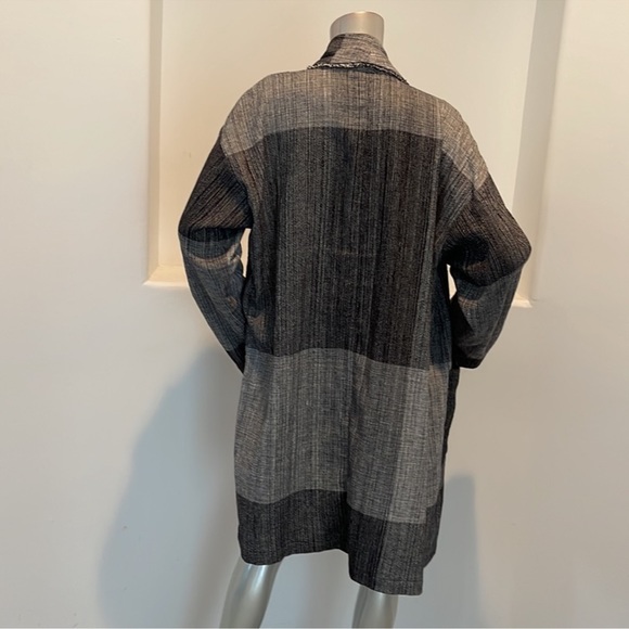 Eileen Fisher Black Organic Cotton Hazy Blocks Shawl Cardigan Jacket Size L/XL - Picture 14 of 15